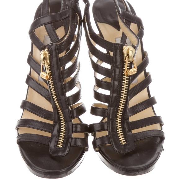 Jimmy Choo Black Glennys Leather Platform Sandals Size 9 - Picture 3 of 5